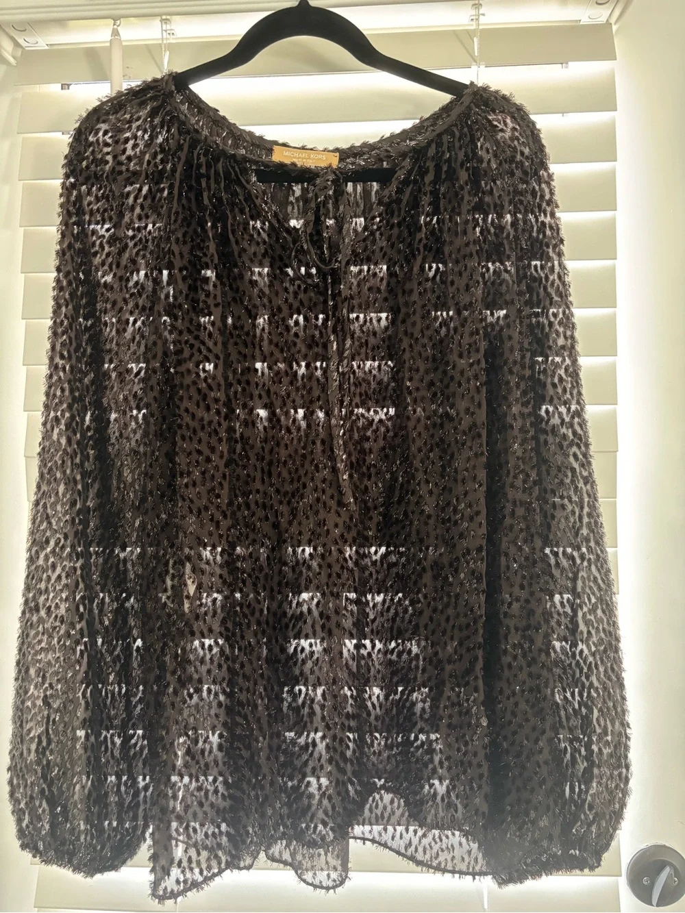 Michael Kors Chocolate Brown Sheer Textured Peasant Top